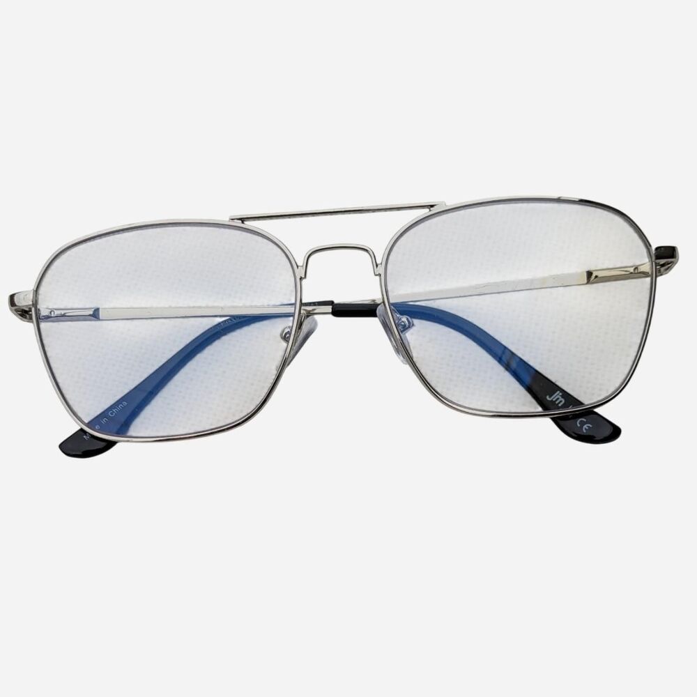 Unisex JM Retro Silver Square Metal Frame Blue Light Lens Glasses